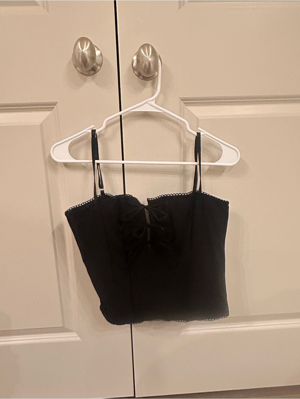 American Threads Black Lace-Trim Cropped Cami